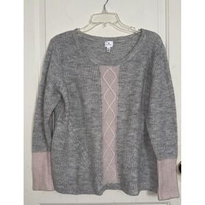 Dressbarn Sweater Womens Large Gray Pink Preppy Academia College Y2K Knit Granny